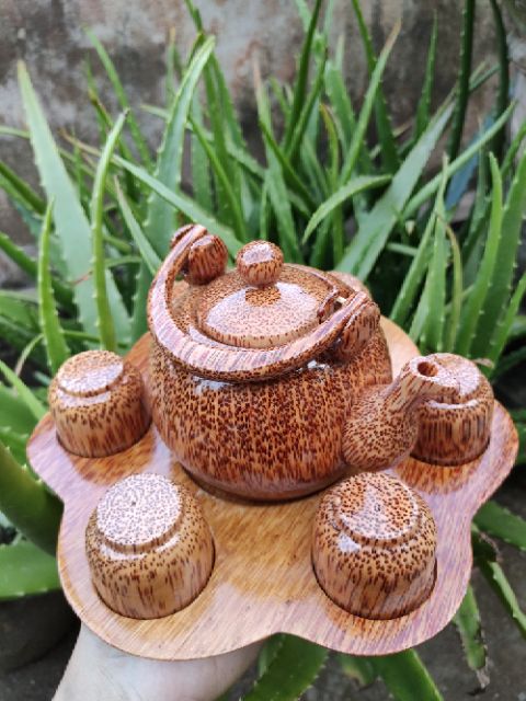 Ấm trà bông mai | Bình trà gỗ dừa