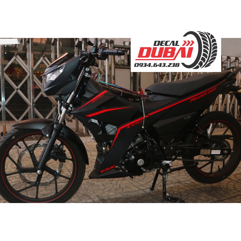 Tem Trùm Dán Xe Satria Raider Đen Nhám Viền Đỏ Thể Thao