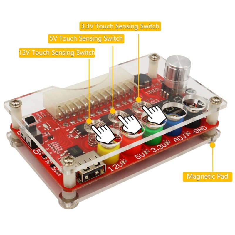 Bảng Mạch Cung Cấp Nguồn ATX 24P Đầu Vào DC Bằng Acrylic Có Thể Điều Chỉnh Điện Áp