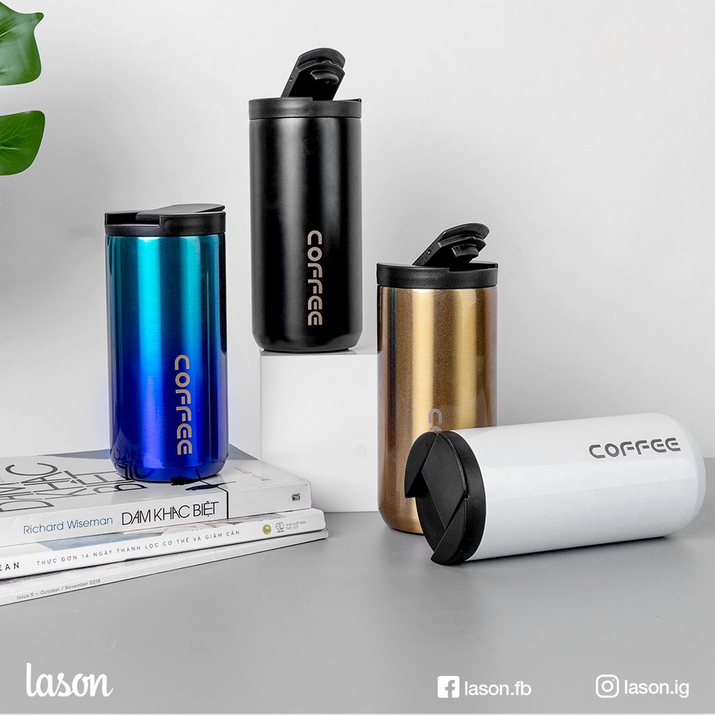 Cốc giữ nhiệt Coffeeholic 02 chống tràn LASON, inox 304 đựng nước, trà, cafe giữ đá, nóng, lạnh 6-8 tiếng