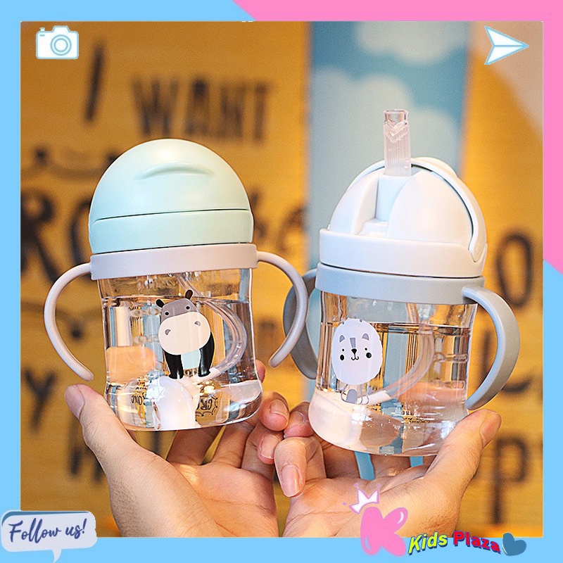Bình tập hút cho bé chống sặc 250ml nhỏ gọn có tay cầm ,bình nước nhựa cho bé có ống hút A19