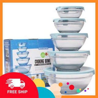 Bộ 5 bát thuỷ tinh trơn có nắp
