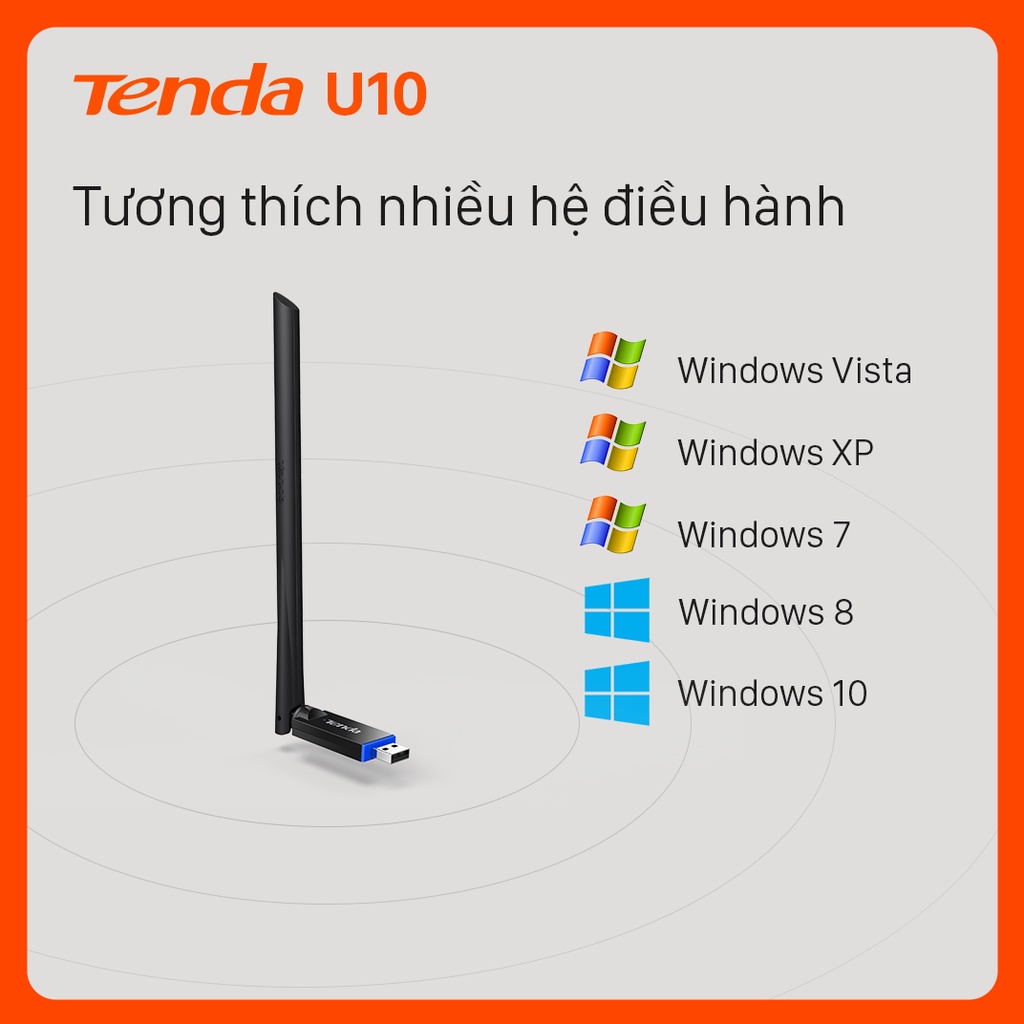 Tenda USB kết nối Wifi U10 chuẩn AC tốc độ 650Mbps - Hãng phân phối chính thức