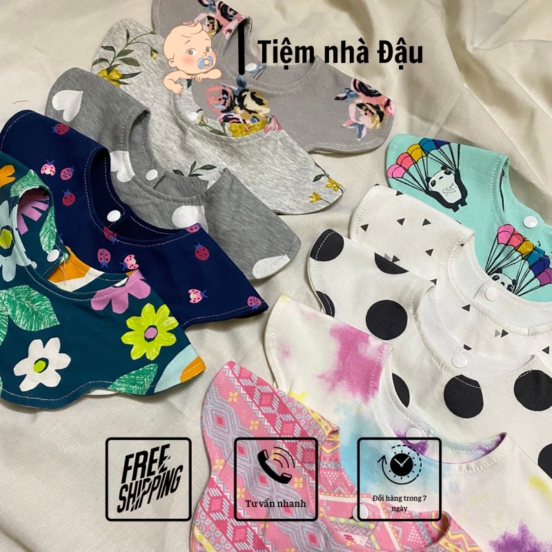Set 3c yếm cổ tròn ngẫu nhiên chất cotton cho bé từ 2m+