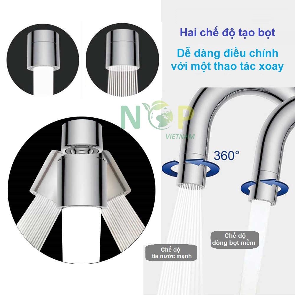 Đầu gắn vòi nước tiện ích, tăng áp Waternymph N23, xoay 360 độ, tiết kiệm nước