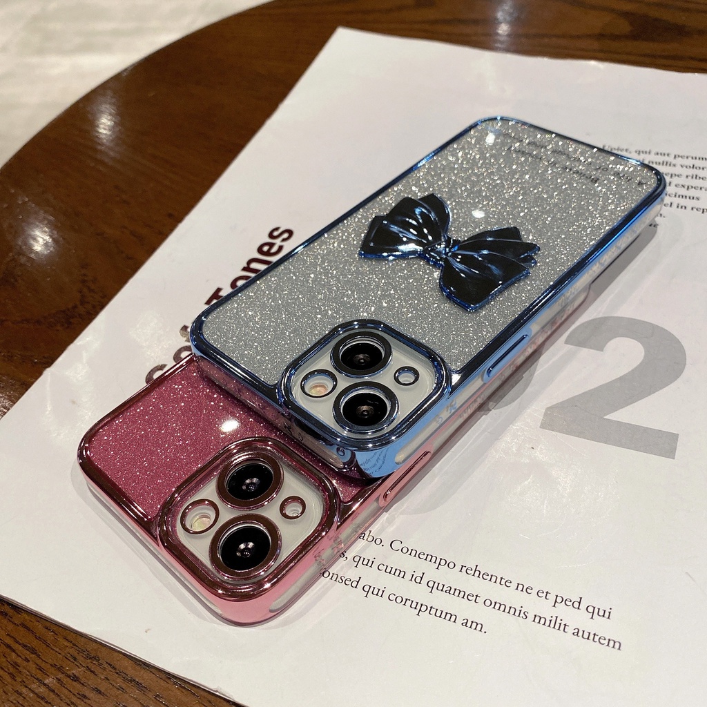 Ốp Điện Thoại Silicon Mềm Hình Nơ Kim Tuyến Lấp Lánh Cho iPhone 11 12 13 Pro Max