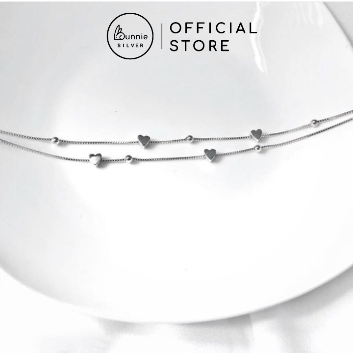 Lắc Tay Bạc Nữ 925 Bunnie, Vòng tay Tim Kép Hoạ Tiết Trái Tim Phối Bi - Bunnie.Silver