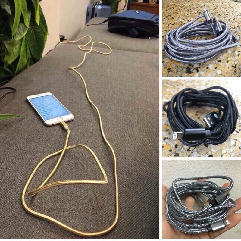 Dây sạc dù 3 mét chống rối, chống đứt cho lphone, androi micro usb, type c bảo hành 3 tháng