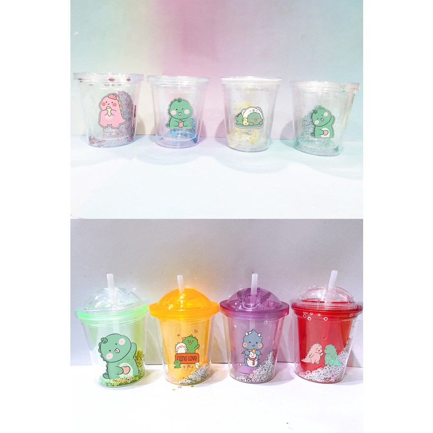 cốc 2 lớp kim tuyến khủng long CNKI17 cốc giữ nhiệt ly 2 lớp cốc làm lạnh dễ thương 500ml