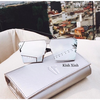 Kính râm Nam Nữ Mắt Vuông Oversize Bản To Kim Loại