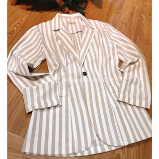 S052 - ÁO BLAZER LINEN SỌC NÂU