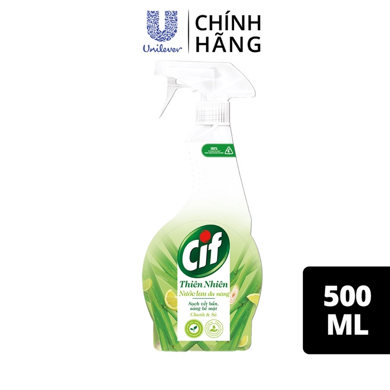 Nước Lau Đa Năng Cif Thiên Nhiên 500ML Chanh & Sả Sạch Vết Bẩn An Toàn