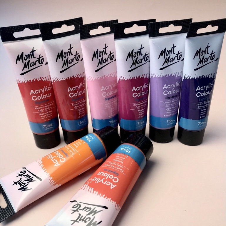 Màu Acrylic Mont Marte Tuýp 75ml - Acrylic Colour Paint Signature 75ml - Thích hợp cho vẽ vải, giấy, thẻ, gỗ, đất sét
