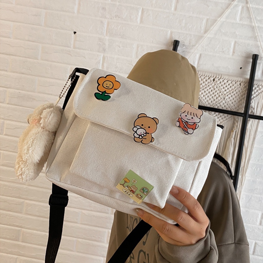 Túi Mini Đeo Chéo Vải Canvas Kèm 4 Sticker Siêu Dễ Thương Phong Cách Thời Trang.