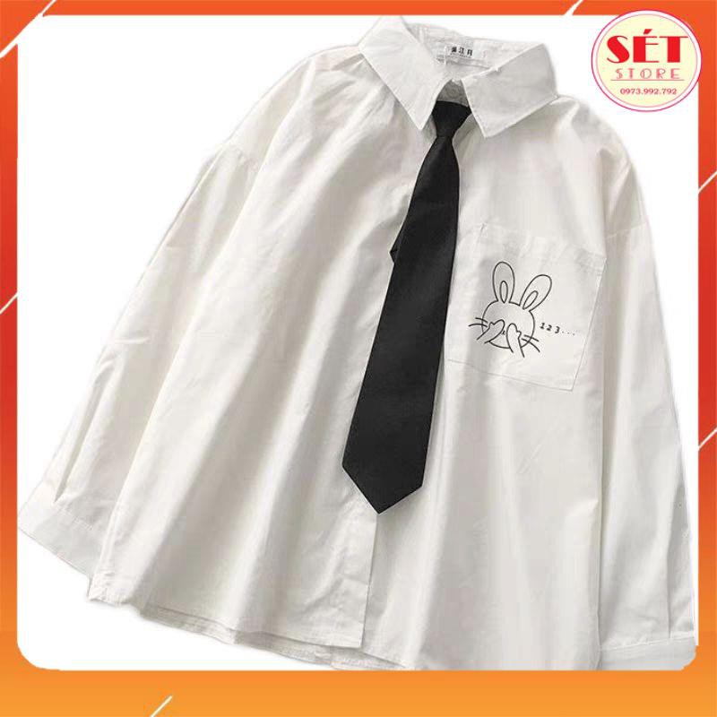 Áo sơ mi trắng Nam nữ dài tay Hàn Quốc in Thỏ -SM126 | BigBuy360 - bigbuy360.vn