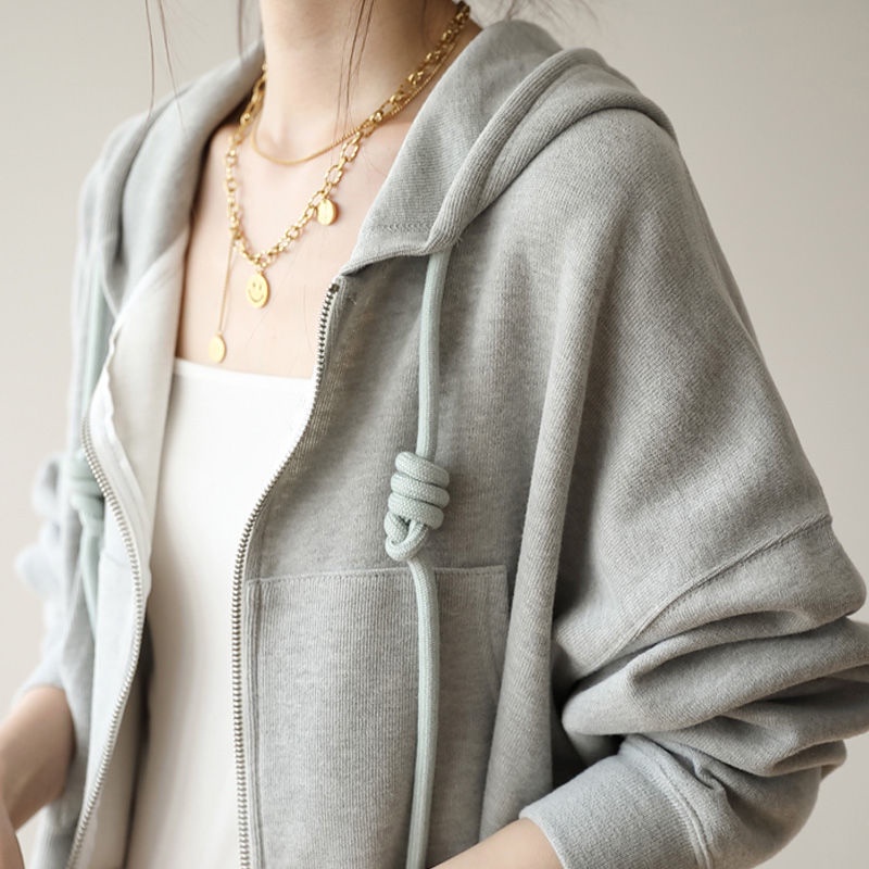 Áo Hoodie Tay Dài Màu Trơn Phong Cách Preppy Đơn Giản Thời Trang
