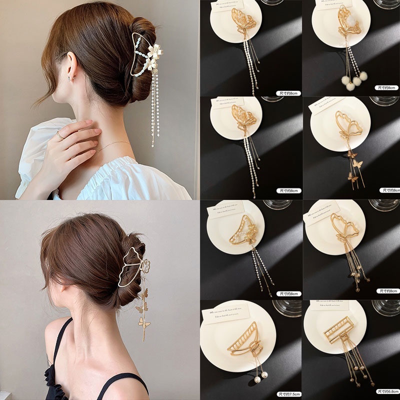 Kẹp Tóc Nữ Bằng Kim Loại Phối Hình Bướm Rỗng Đính Ngọc Trai Phong Cách Hàn Quốc