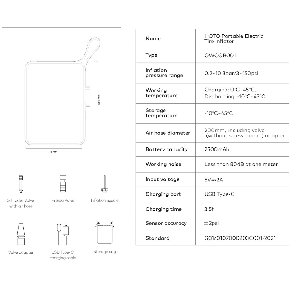 Bơm cầm tay đa năng Xiaomi Hoto QWCQB001 - Máy bơm lốp xe Xiaomi