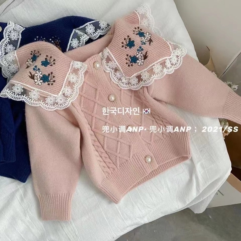 Áo len cổ thêu kiểu công chúa siêu sang cho bé 1-6 tuổi ( size 80-120)