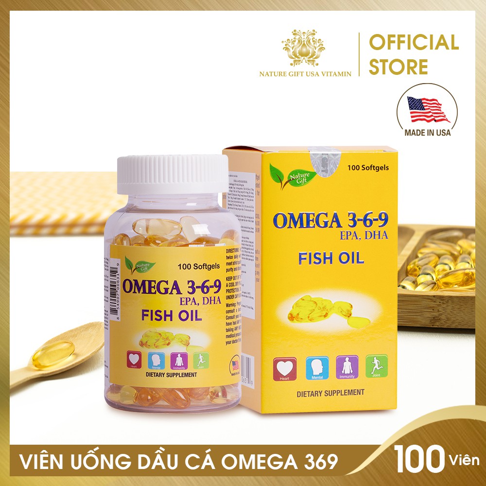 [Mã LTNP50 giảm 50k đơn 150k] Viên Uống Dầu Cá Omega 369 của Mỹ, Tốt Cho Tim Mạch, Bổ Mắt và Não - Nature Gift USA