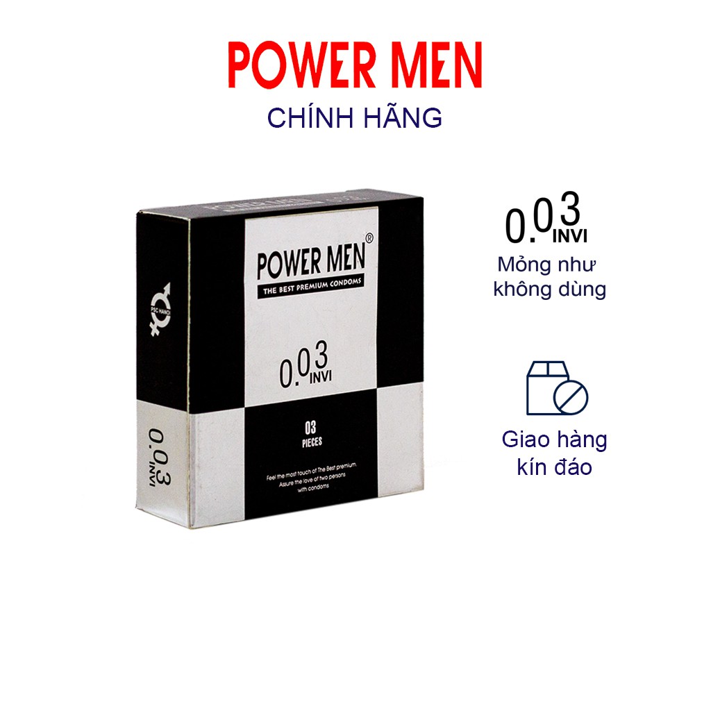 Hộp 3 Bao cao su Điệp viên siêu mỏng Powermen INVI 0.03 (SSI3)