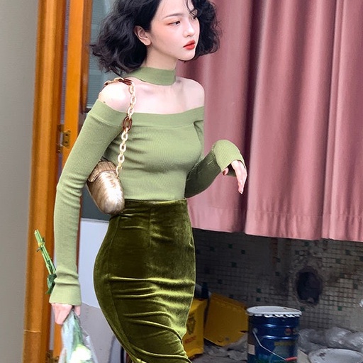 [MURIOKI] Áo Dệt Kim Mỏng Hở Vai Kiểu Cổ Điển Xinh Xắn Cho Nữ
