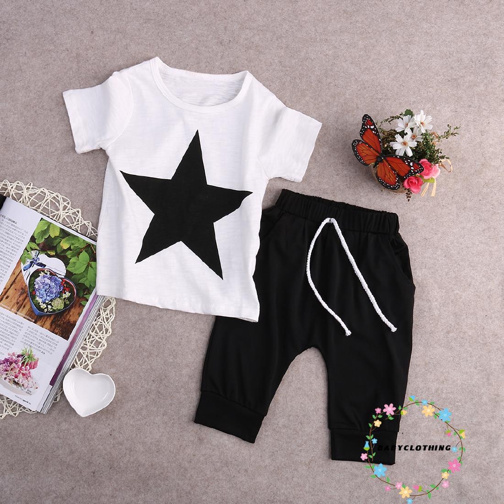 Áo thun in hình ngôi sao và quần ống bo dễ thương cho bé