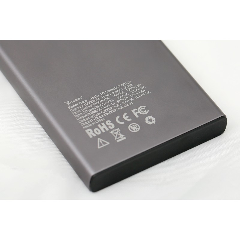 Pin sạc dự phòng Polymer 10.000 mAh Xmobile Atela 10 Nhôm Xám