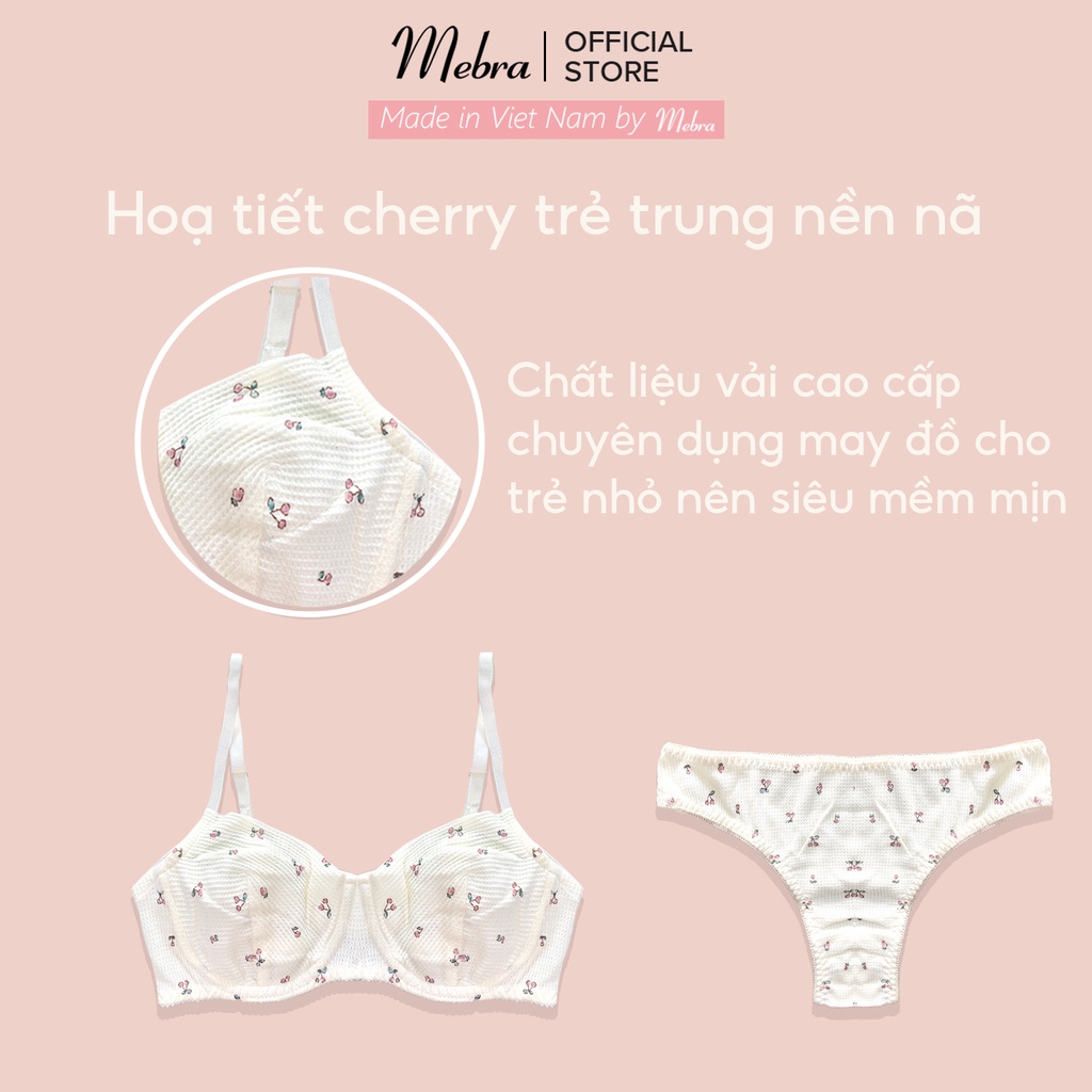 [LIMITED] Set đồ lót không đệm có gọng nâng ngực cotton wafle cao cấp hoạ tiết cherry trẻ trung cao cấp Mebra S008