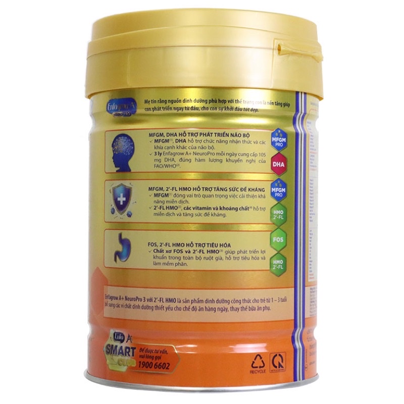 Sữa bột Enfagrow A+3 830g vị nhạt