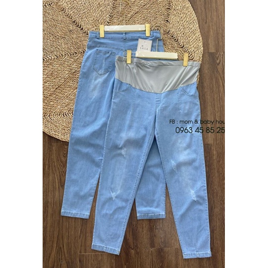 Quần jean bầu cao cấp có đáp bụng và chun chỉnh(S-3Xl) MinHa
