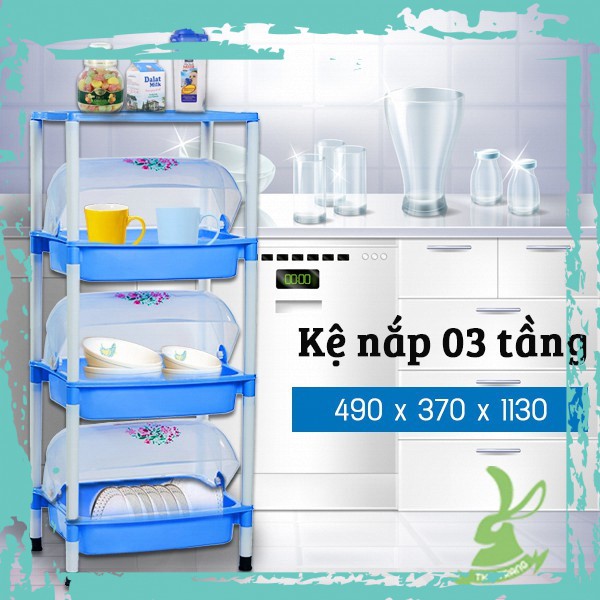 [Ưa Chuộng] Kệ Chén Dĩa Nhựa Có Nắp Đậy 03 Tầng 490*370*1130 mm Hiệp Thành 360-3 HI - Chính Hãng