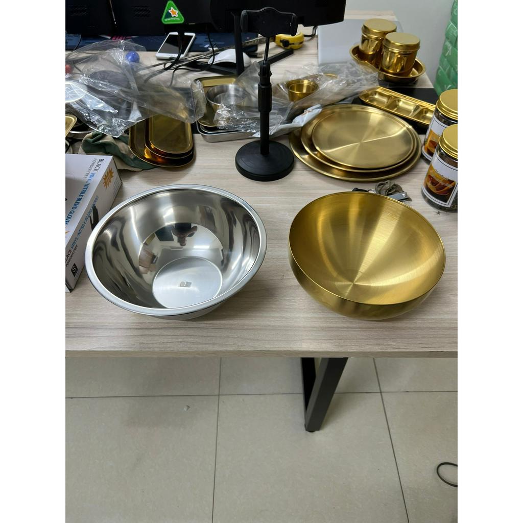 Bát Inox 304 Mạ Vàng Chén Inox 22Cm Dùng Rửa Mặt Trong Spa Thẩm Mỹ Viện