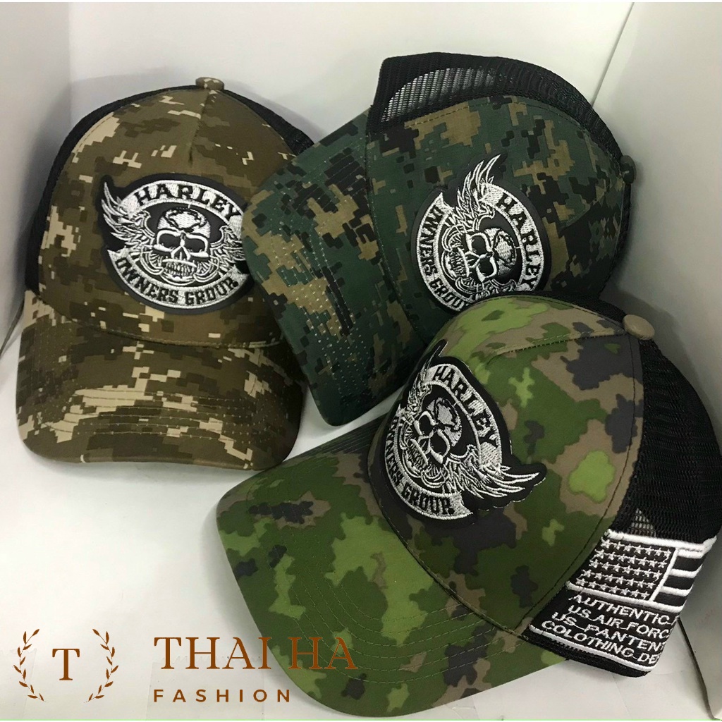 Mũ Lưỡi Trai Rằn Ri Phối Lưới, Nón Kết Nam Harley Phối Lưới
