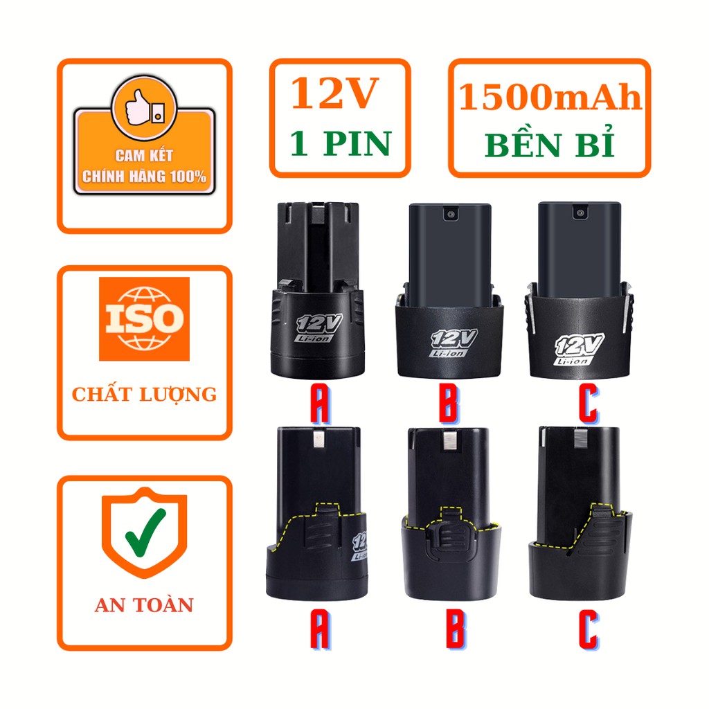 PIN MÁY KHOAN BẮT VÍT CẦM TAY 12V 1500mAh TYPE A B C TRUNG QUỐC