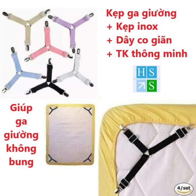 Bộ 4 Kẹp ga trải giường chống xê dịch, cố định và giữ phẳng drap ga phủ giường (Giao mầu ngẫu nhiên) - HS Shop Thủ Đức