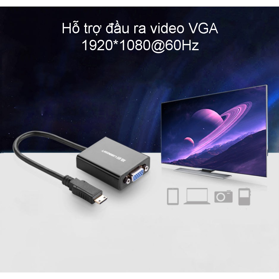 Dây cáp chuyển đổi Mini HDMI sang VGA cái dài 16CM UGREEN MM112