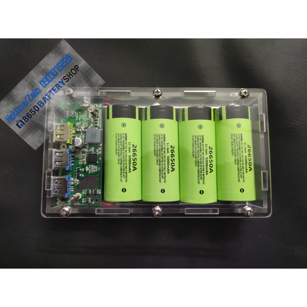 [SDP1] Box sạc dự phòng bằng mica sử dụng 4 pin 26650 20.000mah có sạc nhanh QC 3.0 báo pin bằng 4 đèn led