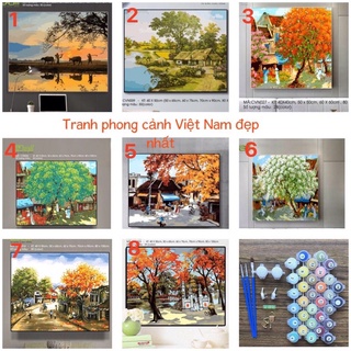 Tranh số hoá Phong cảnh Việt Nam, cảnh đồng quê, cảnh phố xá xưa - Tranh căng sẵn khung chỉ cần tô màu theo số