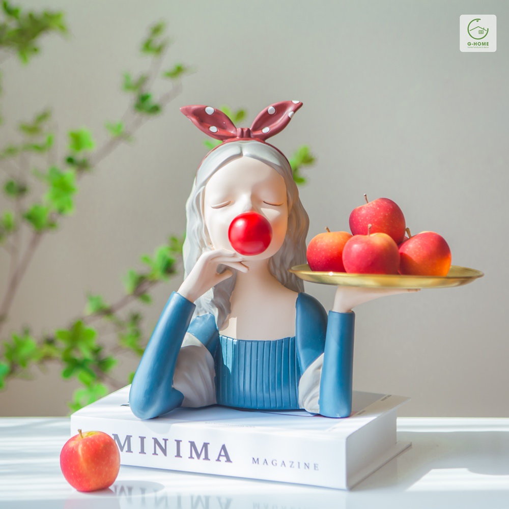 Tượng cô gái cầm hoa decor để bàn Ghome, khay đựng đồ trang sức, bình cắm hoa trang trí nhà cửa TUONGM1