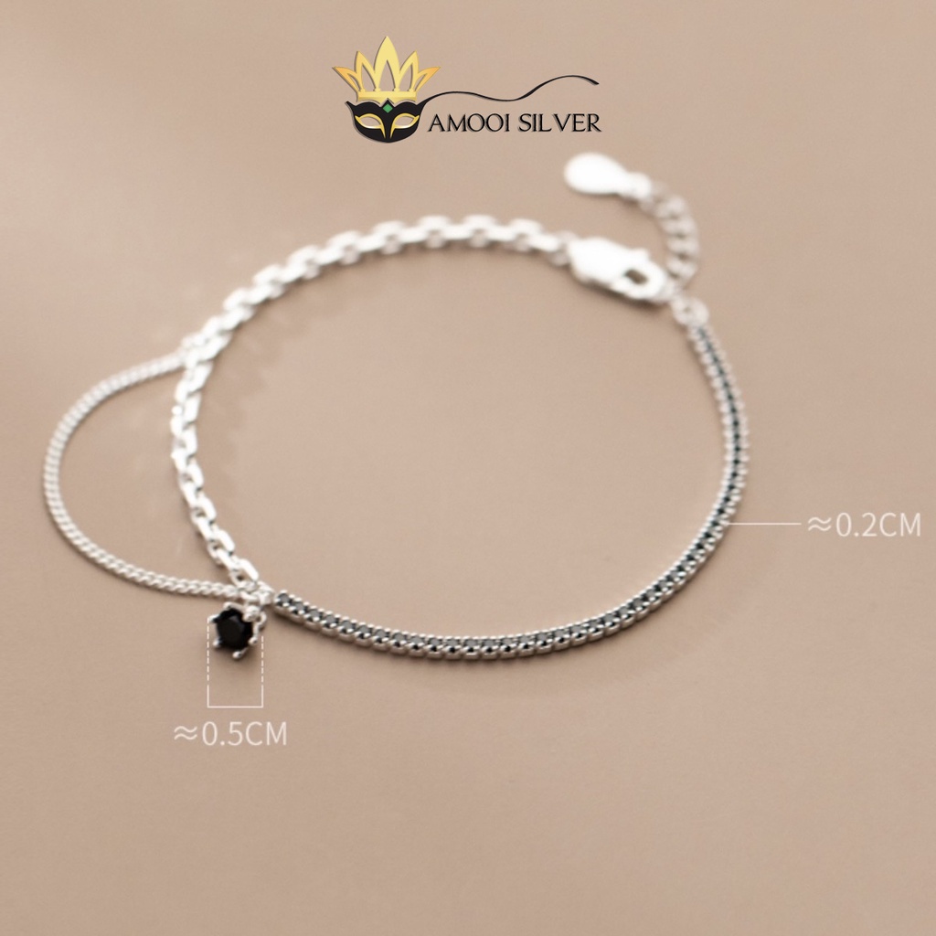 Lắc Tay Bạc S925 1 bên xích 1 bên nạm đá charm 6 chấu tòn ten - Amooi Silver AT118