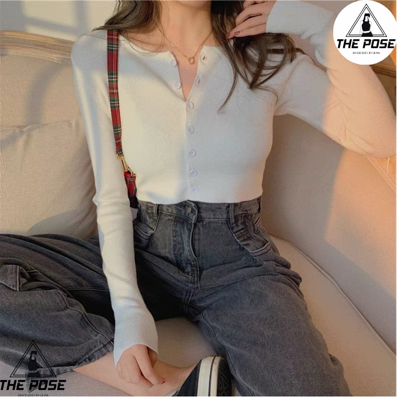 Áo Croptop Nữ YAN Cardigan Cài Cúc Tay Dài Ulzzang 2 Màu Cơ Bản  THE POSE