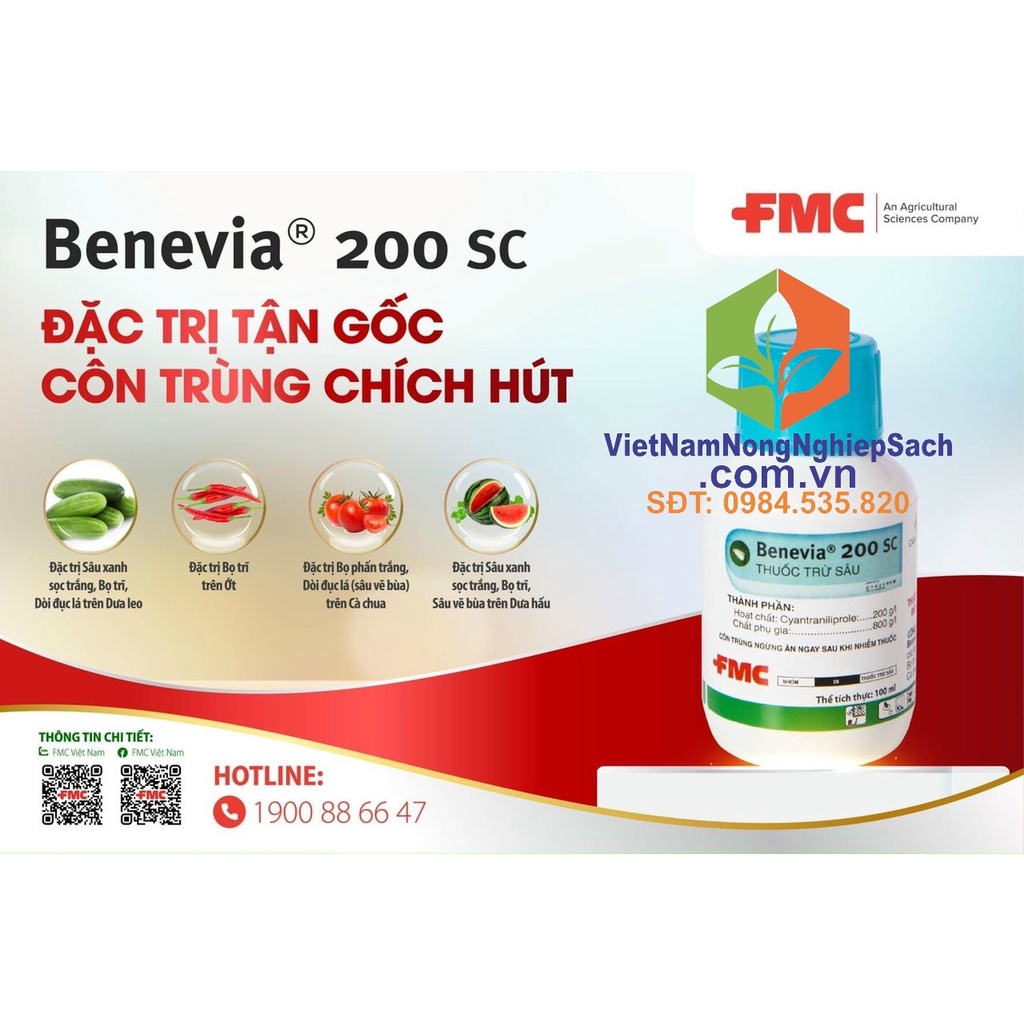100ML – BENEVIA 200SC – SẠCH BỌ PHẤN TRẮNG, BỌ TRĨ