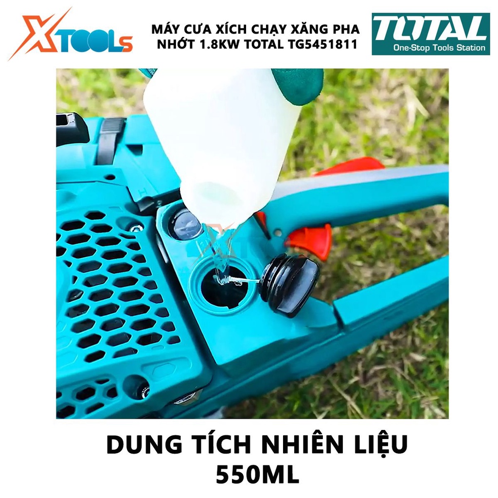 Máy cưa xích dùng xăng Total TG5451811 máy cưa xích cầm tay chạy xăng Dung tích xi lanh: 46 cc Công suất: 1.8 KW[XTOOLs]