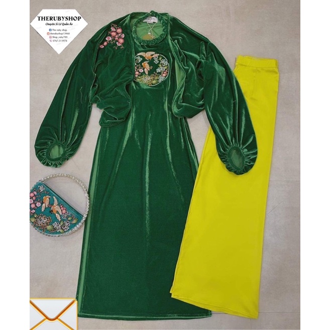 Áo dài yếm nhung cô tấm ba món
