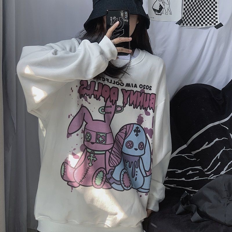 áo nỉ sweater cổ tròn dáng rộng in họa tiết hoạt hình thời trang mùa đông | BigBuy360 - bigbuy360.vn