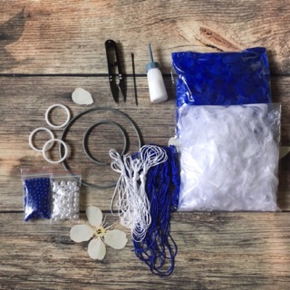 Bộ nguyên liệu làm dreamcatcher ( Màu xanh trắng lông xù )
