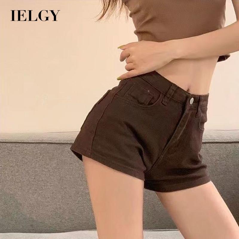 Quần ngắn IELGY denim mỏng nâng mông màu nâu dễ phối đồ cho nữ