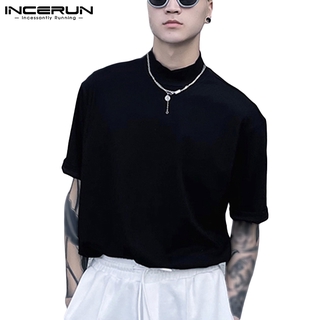 Áo Sơ Mi INCERUN Màu Trơn Đơn Giản Tay Áo Ngắn Cổ Cao Cho Nam Mùa Hè