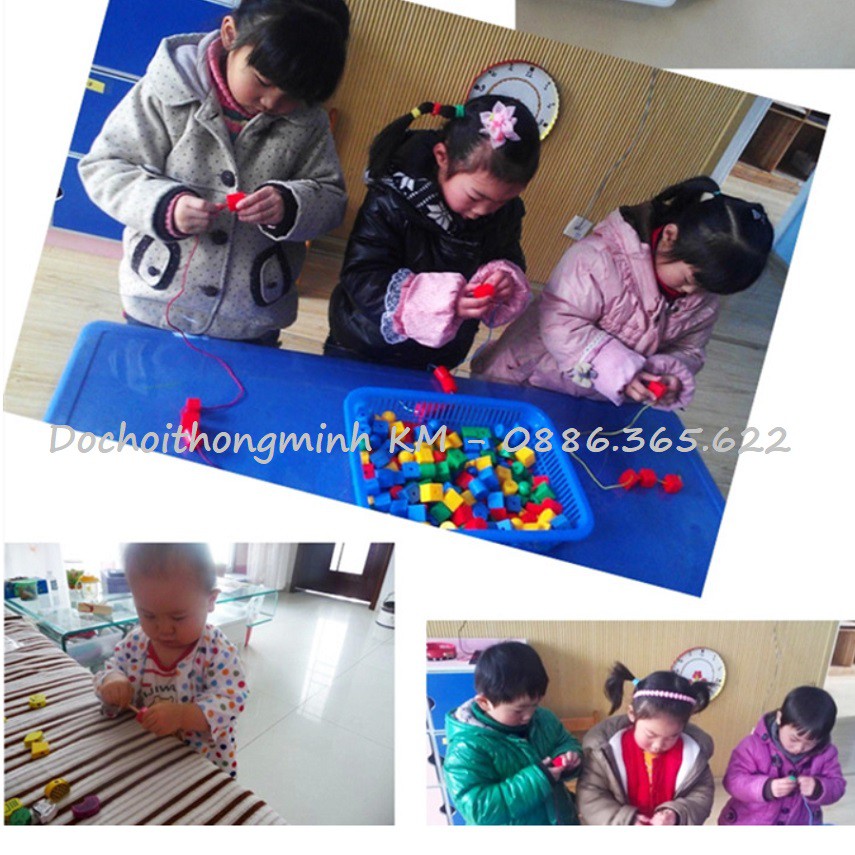 T53 - Khoảng 90 hạt hình khối tặng kèm dây xâu cho bé phát triển kỹ năng